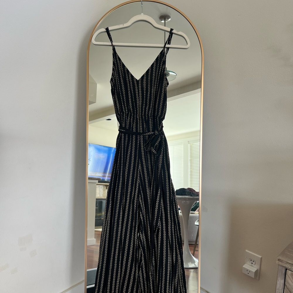 Black and White with yellow details Maxi jump suit with Spaghetti Straps